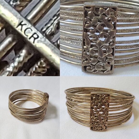 KCR GOLD fleur de lis multi strand bangle cuff emblem slide on bracelet INDIA - Picture 1 of 11